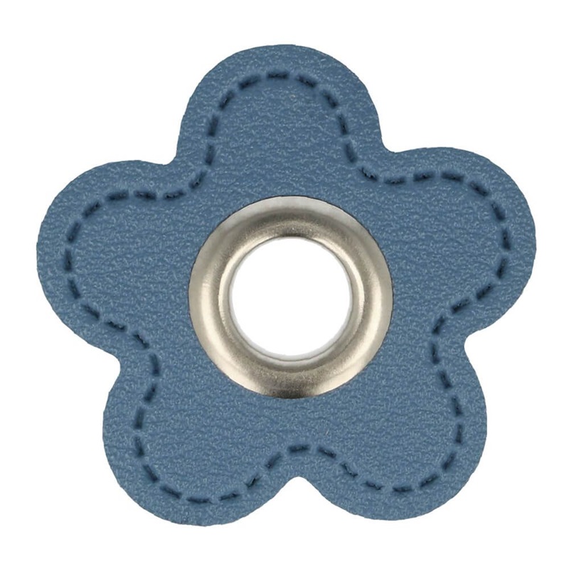 Kunstleder Ösen - Ösen Patches - Jeansblau - Blume - 8mm - Silber