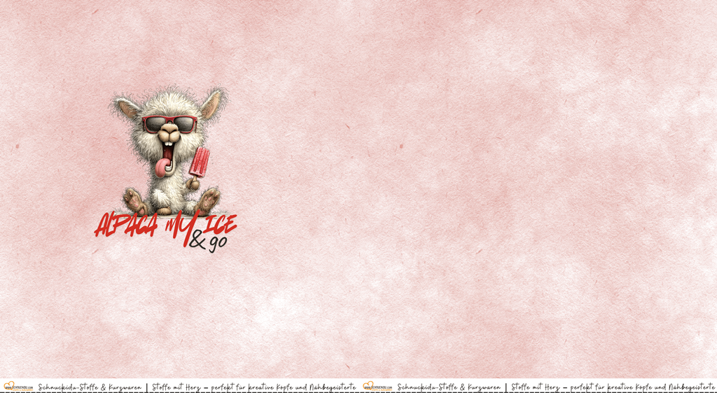 Hochwertiges Jersey-Panel mit Alpaca-Motiv, Sonnenbrille und Eis am Stiel, Text "Alpaca My Ice & Go", Snack Attack Kollektion von Schnuckidu