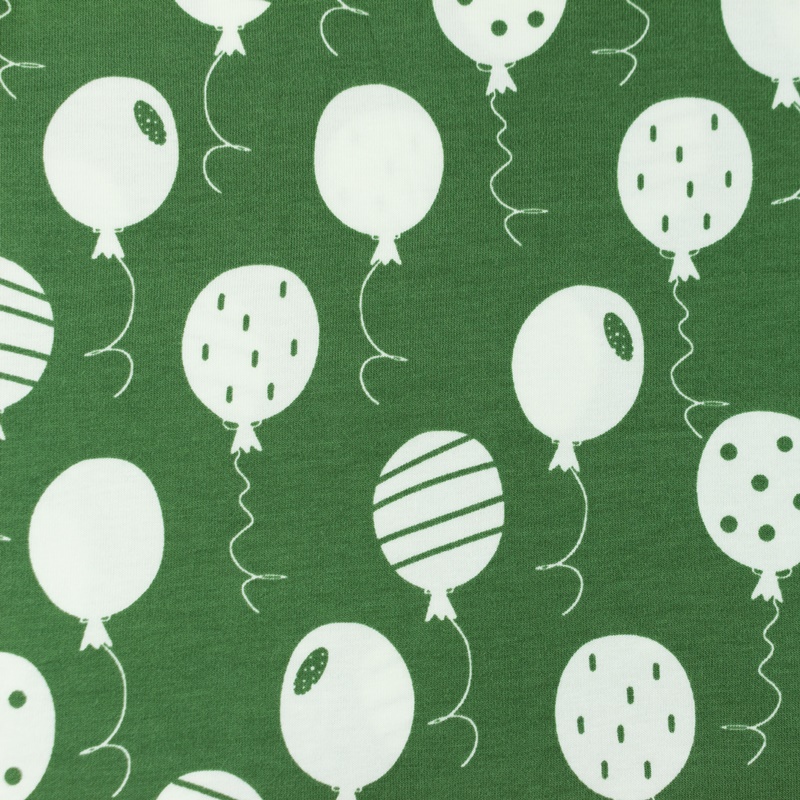 Jersey - Baumwolljersey Stoff - Motivjersey - Luftballons in Weiß auf Altgrün