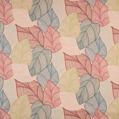 French Terry Digitaldruck Blätter auf Old Pink – Sommersweat mit filigranen Blättern in Terrakotta, Senfgelb und Salbei auf Altrosa.