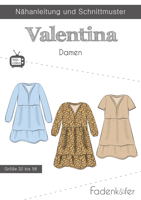 Papierschnittmuster Fadenkäfer - Papierschnittmuster Kleid Valentina Damen - Größe 32 bis 58