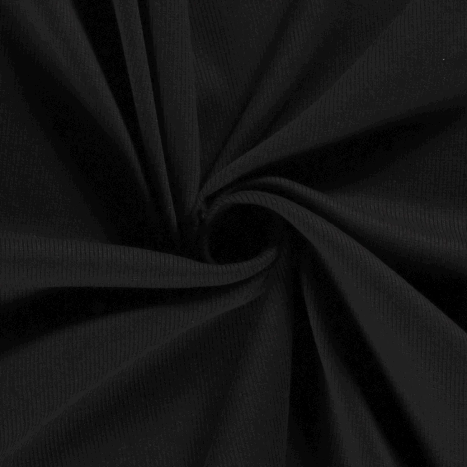 Klassischer Uni Rippjersey in Schwarz, elastischer Rib-Stoff aus Baumwolle mit Elasthan, 250g/m², feine Rippenstruktur für Bündchen, Bodys und eng anliegende Kleidung