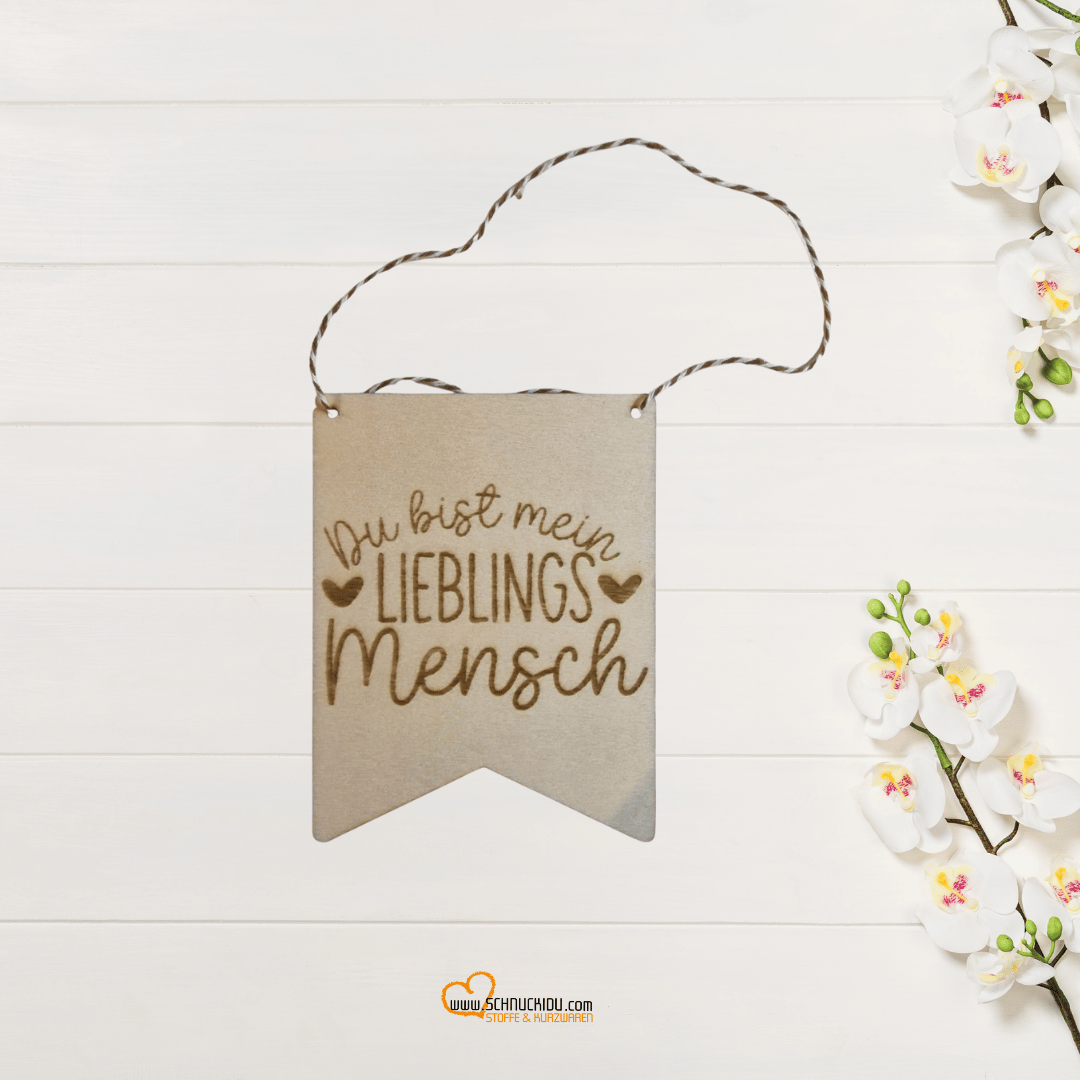 Holzschild - Wimpel - Lasergraviert - 7,6cm x 10cm - Lieblingsmensch