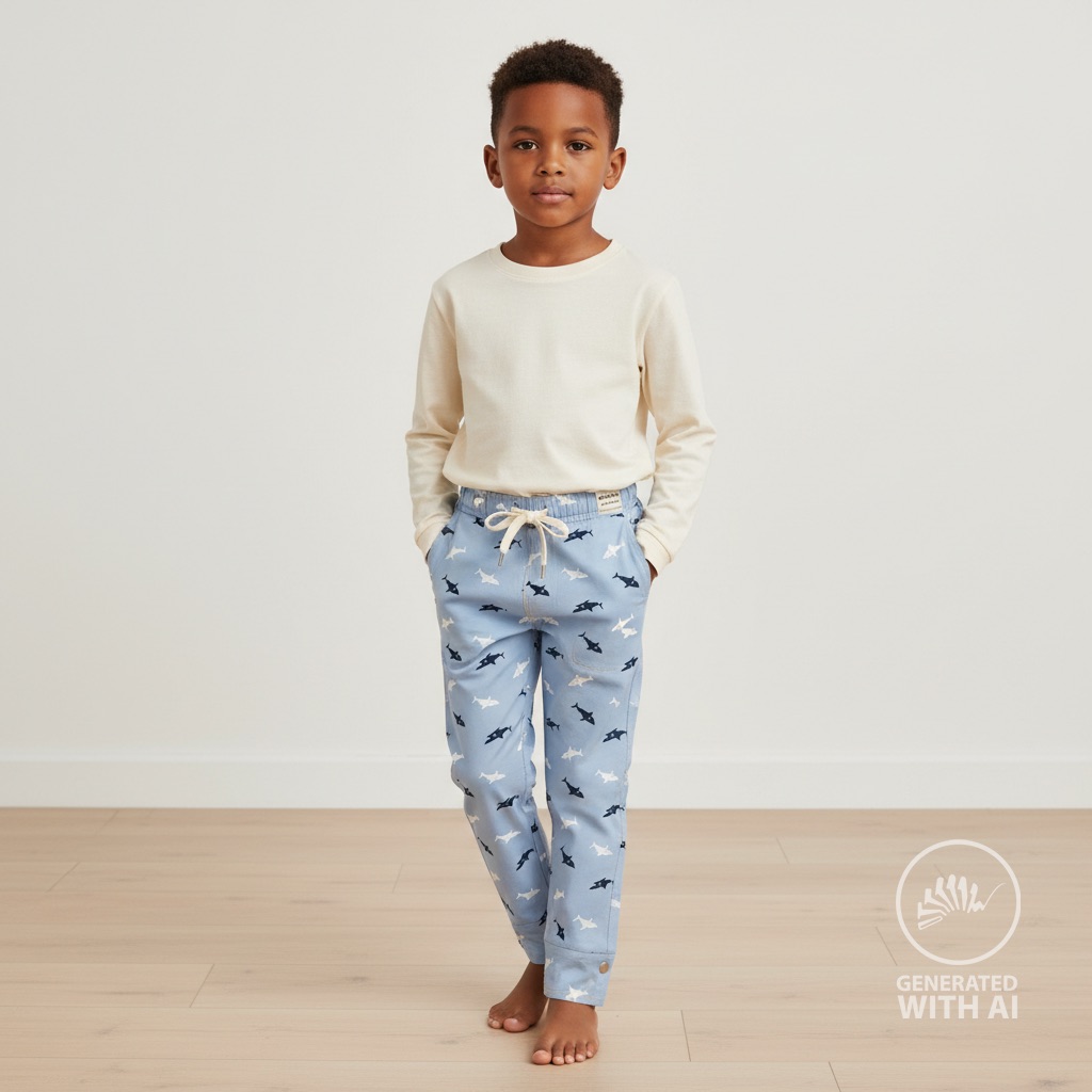 Motivjersey - Digitaldruck - Haie auf Babyblau