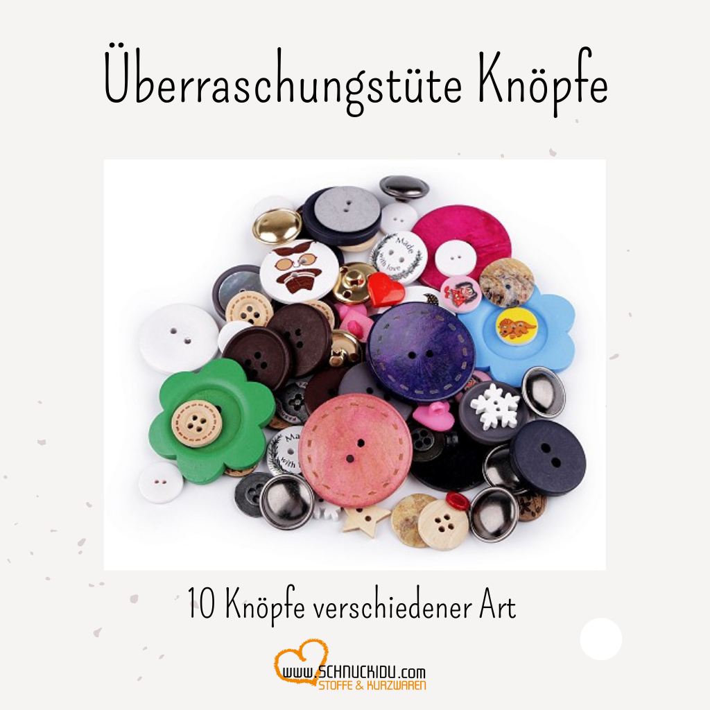 Überraschungstüte mit 10 verschiedenen Knöpfen – Mix aus verschiedenen Größen, Farben und Materialien für DIY-Projekte und zum Basteln.