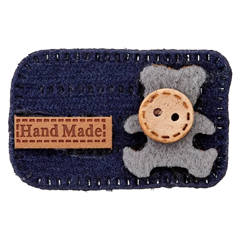 Zierteil  - Label - Rechteck Teddy - Handmade - Navy