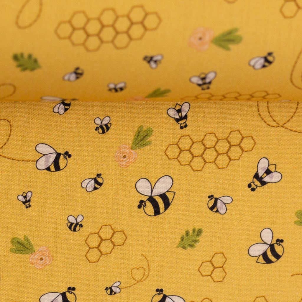 Webware - Baumwoll Stoff - Swafing - Tom - Bienen und Blumen auf Gelb