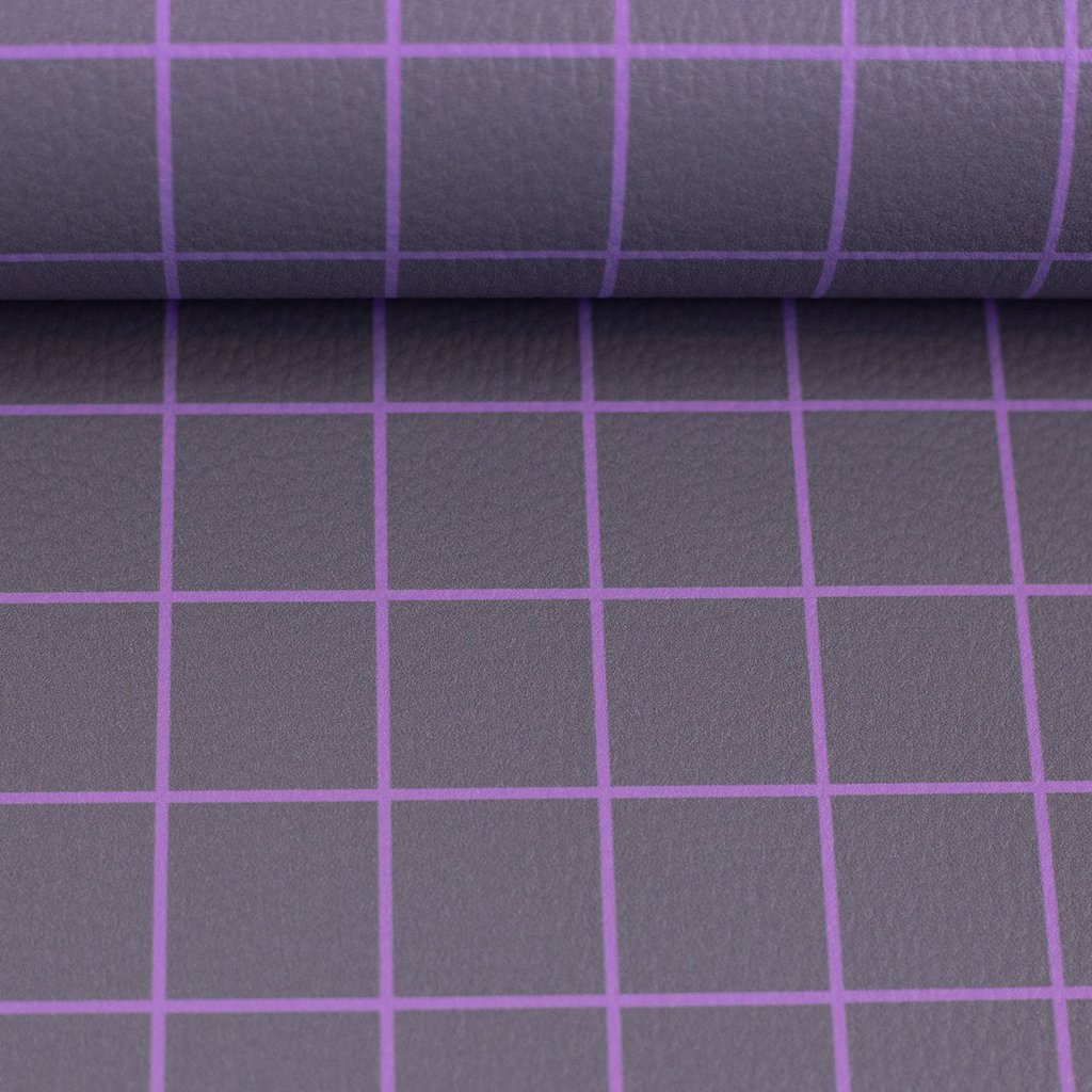 Kunstleder Happy Collection by Cherry Picking – Karo-Muster in Grau-Lila – Gingham Design Lederimitat