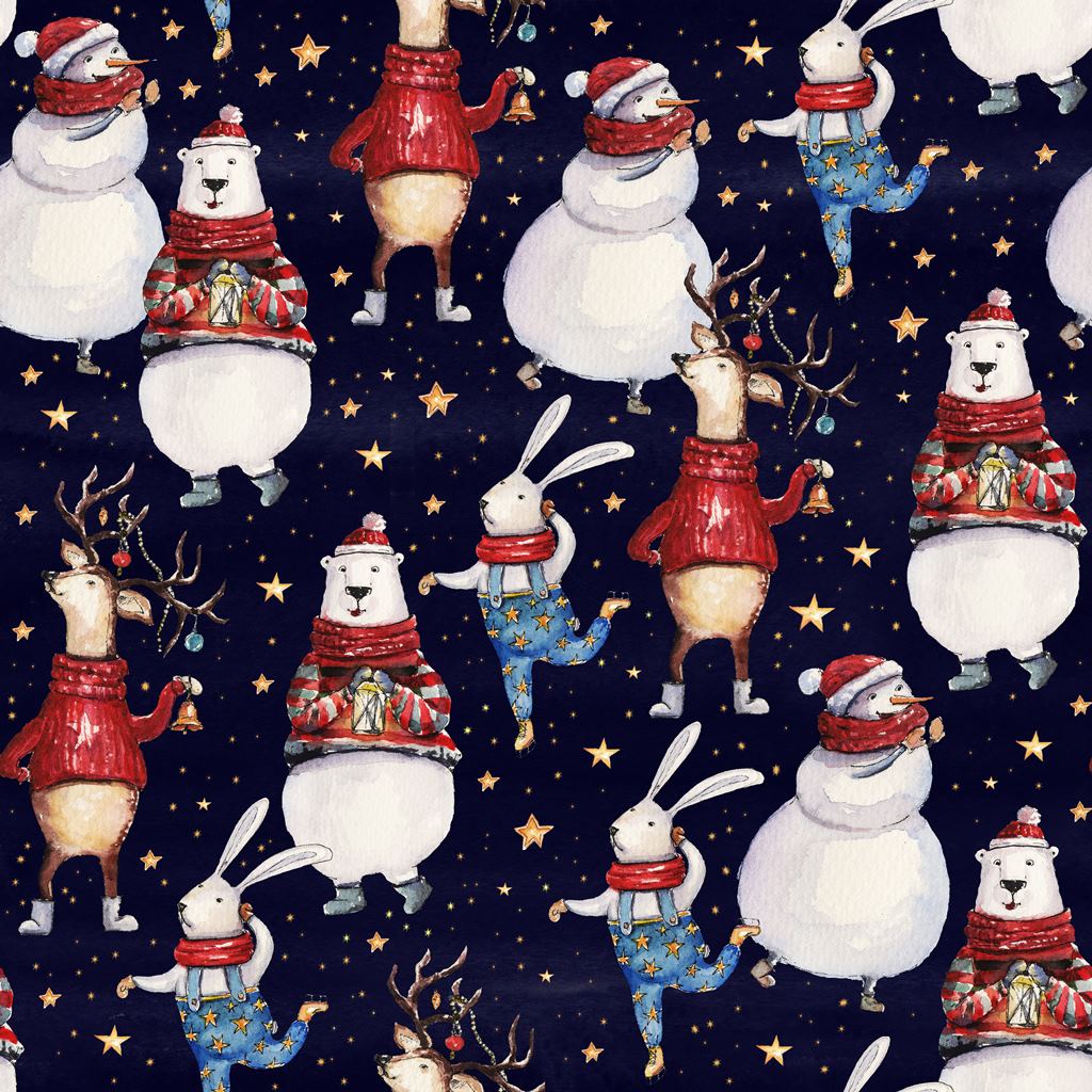 Schnuckidu Eigenproduktion - Motivjersey - Weihnachten -  Winterfreunde Stoffrest 190cm