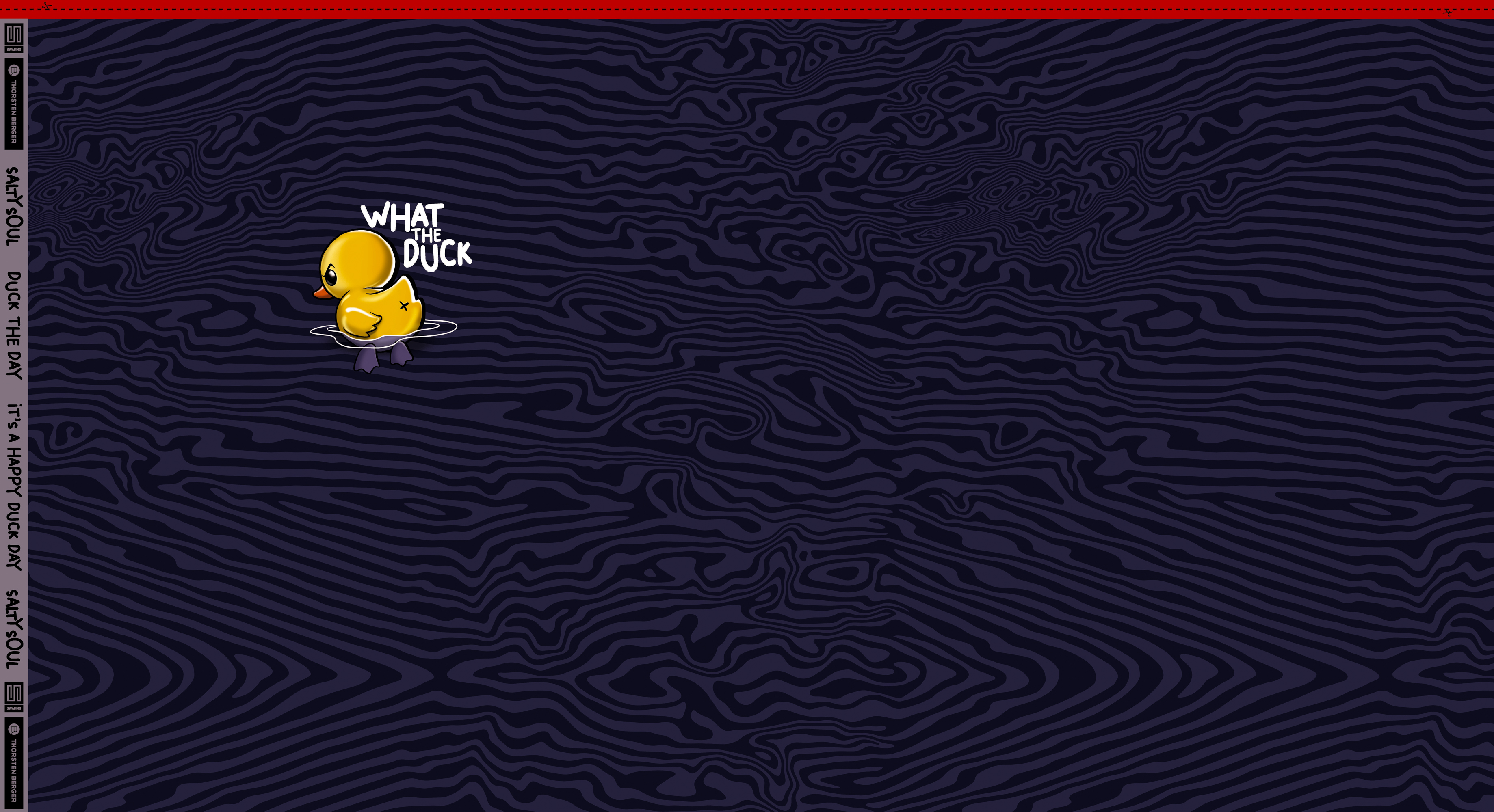 French Terry Panel "What the Duck" von Thorsten Berger – humorvolles Enten-Motiv auf dunkelblauem Grund, ca. 85x150cm, 95% Baumwolle, 5% Elasthan, Öko-Tex Standard 100
