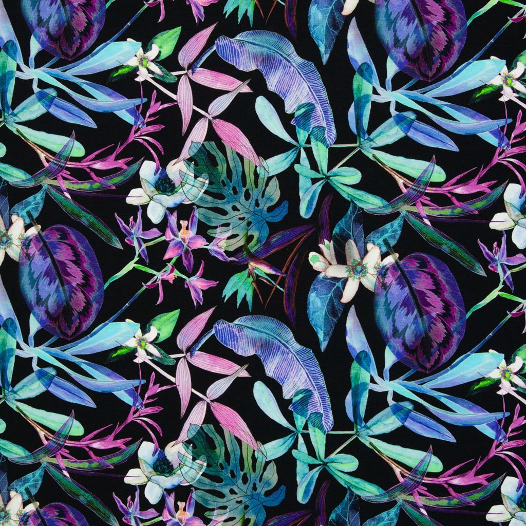 Modal French Terry - Swafing - Flowers - Lila/Blau