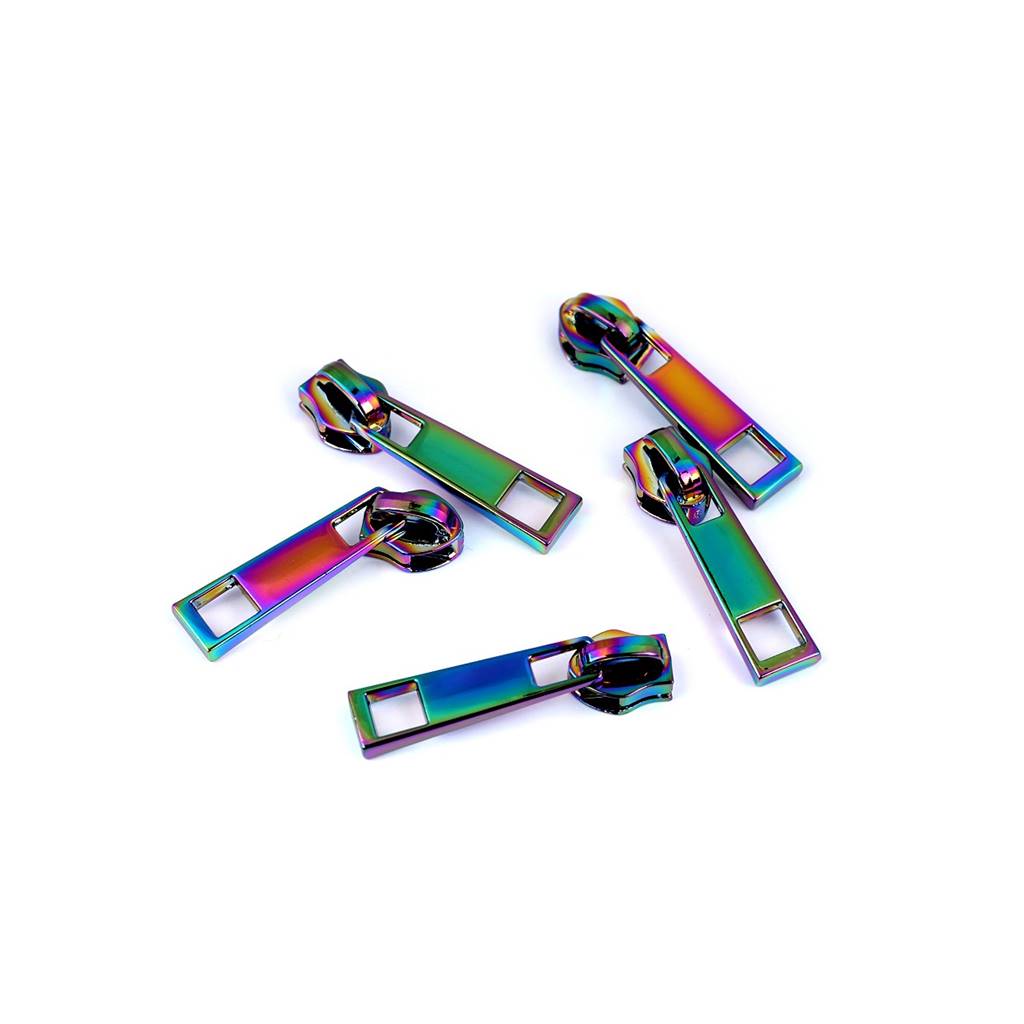 Zipper - Reißverschluss-Schieber - Schieber für Spiralreißverschlüsse - 6 mm - Regenbogen Multicolor - 1 Stück 