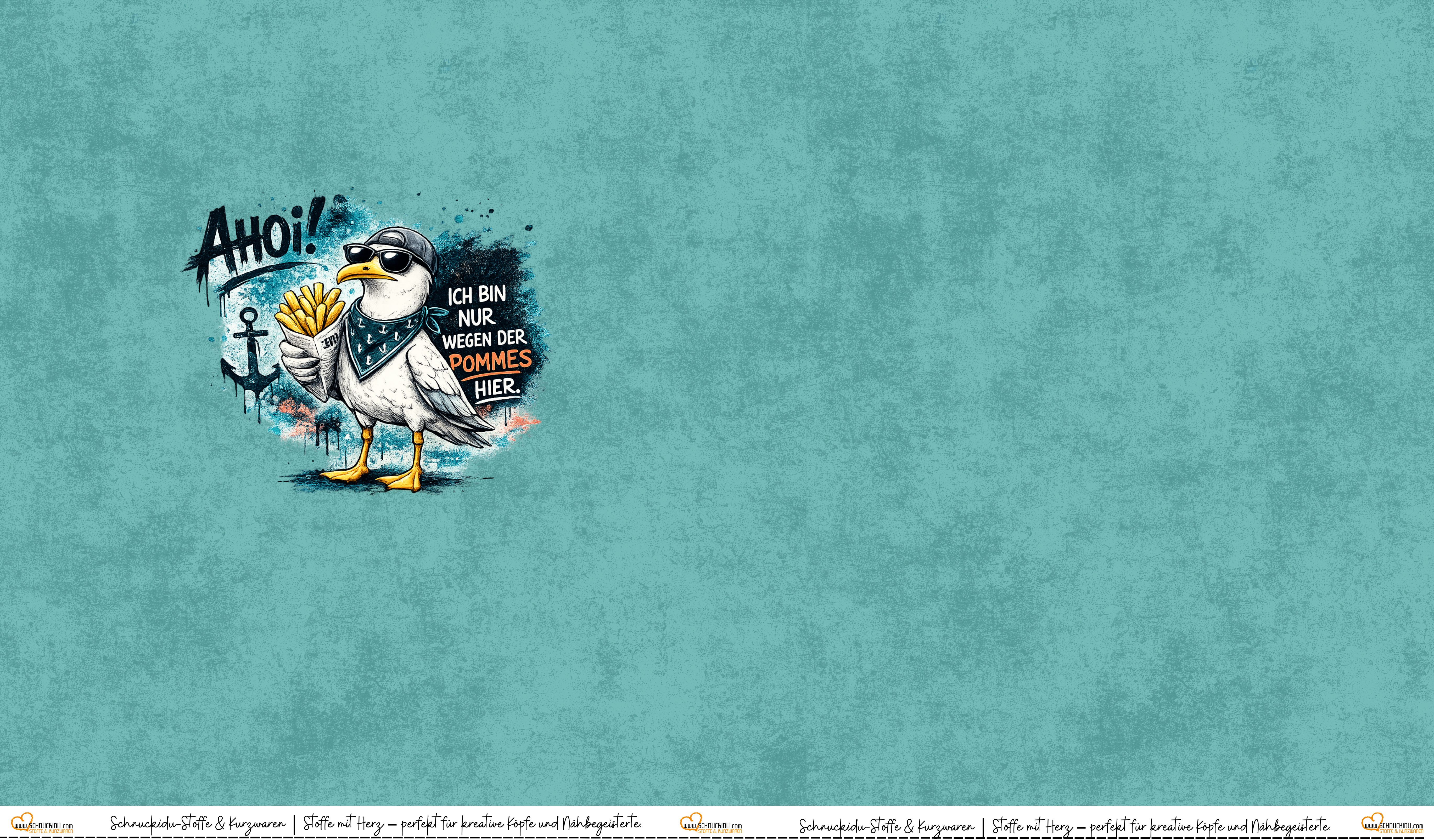 VORORDER – French Terry Eigendesign „Möwe mit Pommes“ – Ahoi! – ca. 80x145cm