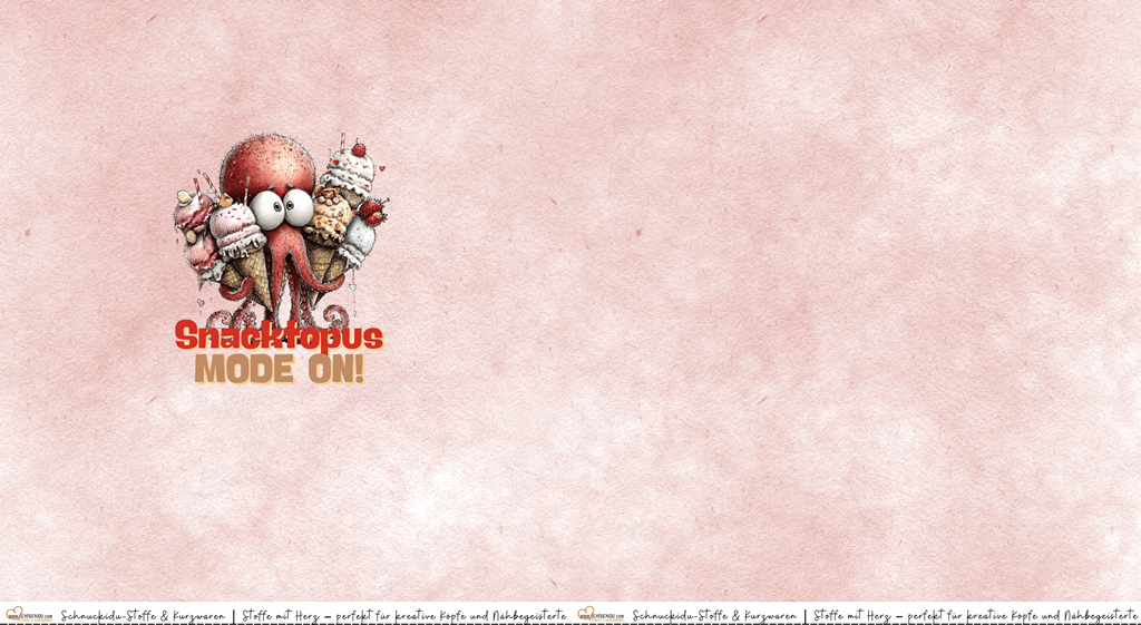 Jersey-Panel mit rotem Oktopus, der viele Eistüten hält, Text "Snacktopus Mode On!", Snack Attack Kollektion von Schnuckidu