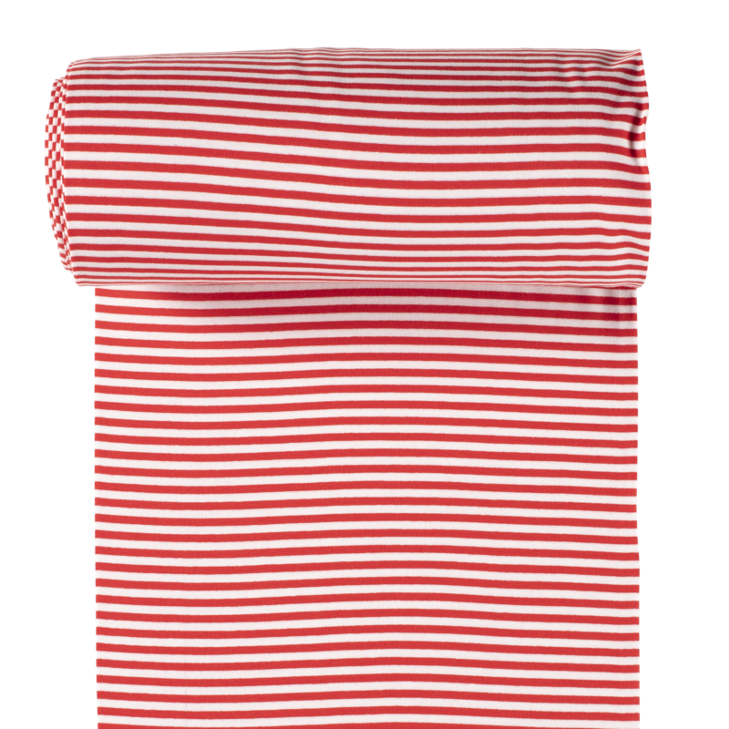 Ringelbündchen - Bündchen Stoff Glatt Streifen - Rot/Weiß