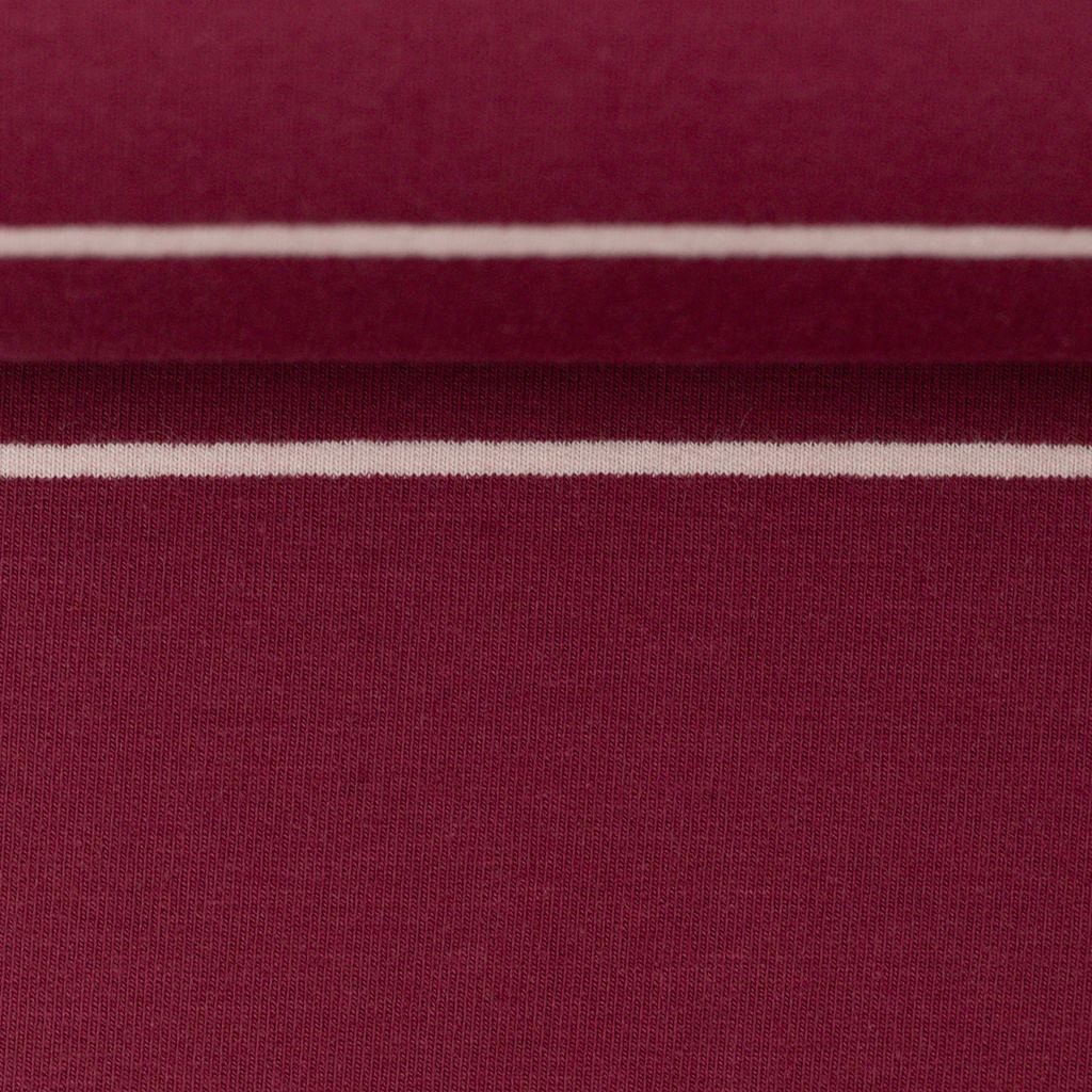 French Terry - Sommersweat Stoff -  Swafing - Sören - Streifen in Ecru auf Bordeaux