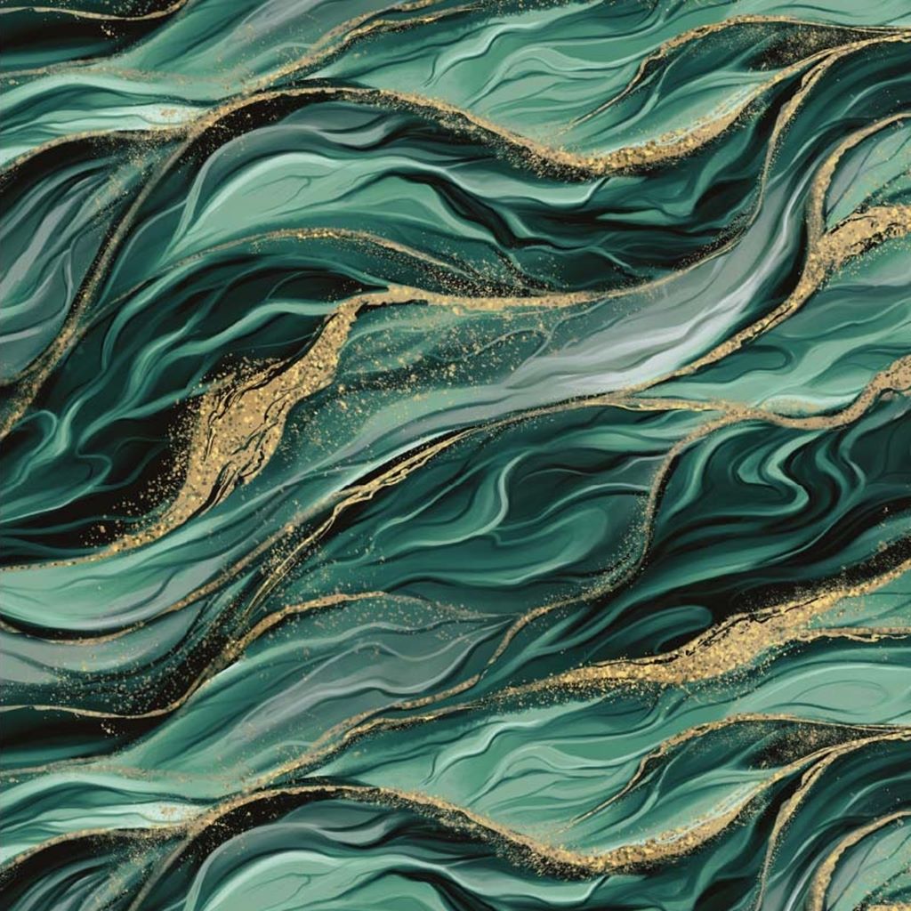 Viskose - Viskosejersey - Digitaldruck - Waves auf Petrol