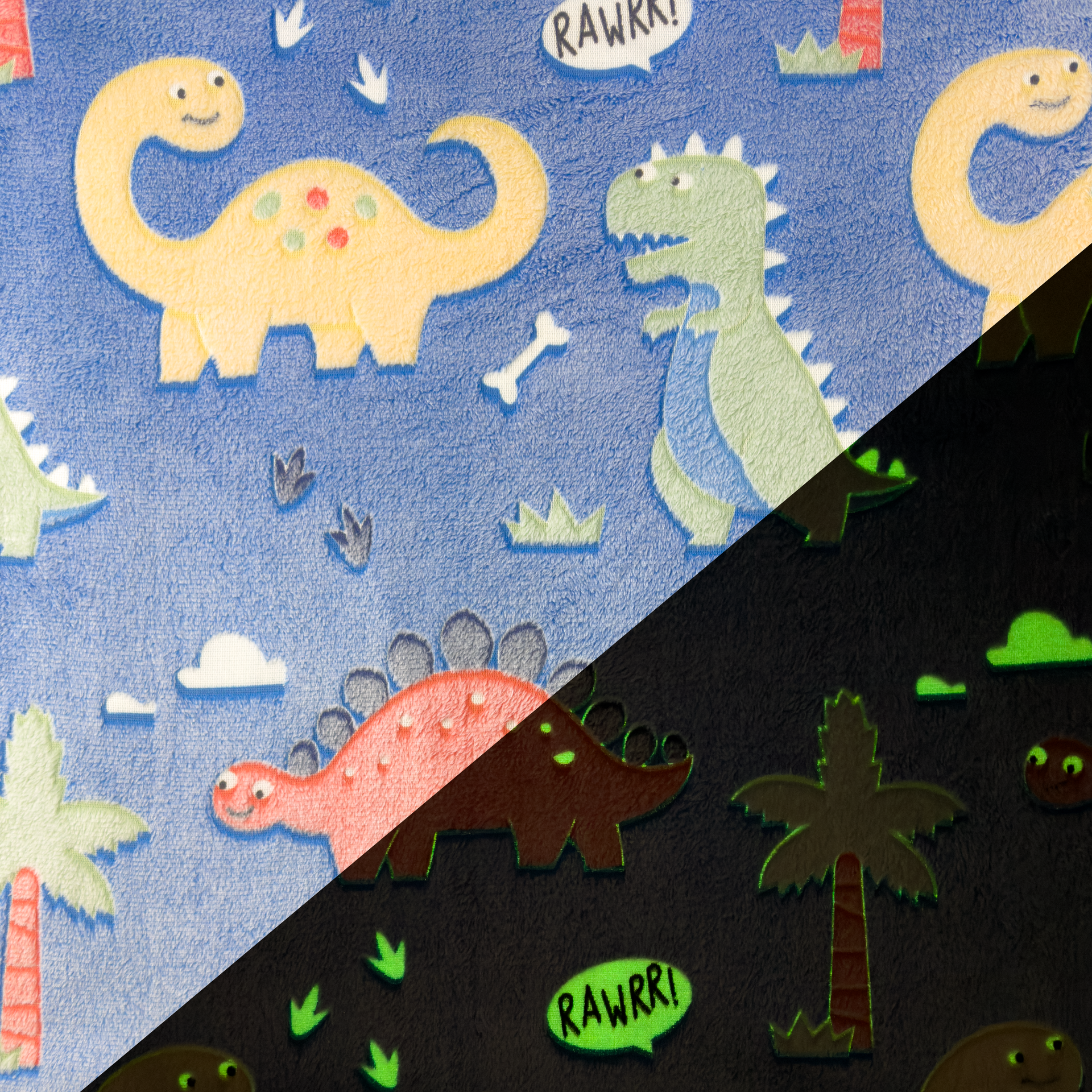 Wellness Fleece - Glow in the Dark - Dinos blau