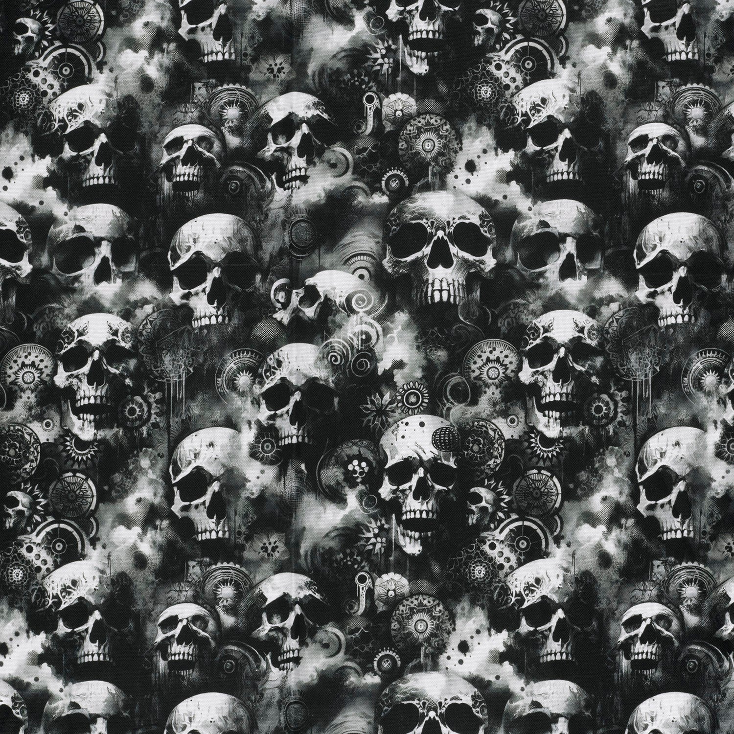 Fester Canvas Dekostoff in Leinenoptik mit Totenkopf-Motiv – Skulls Webware