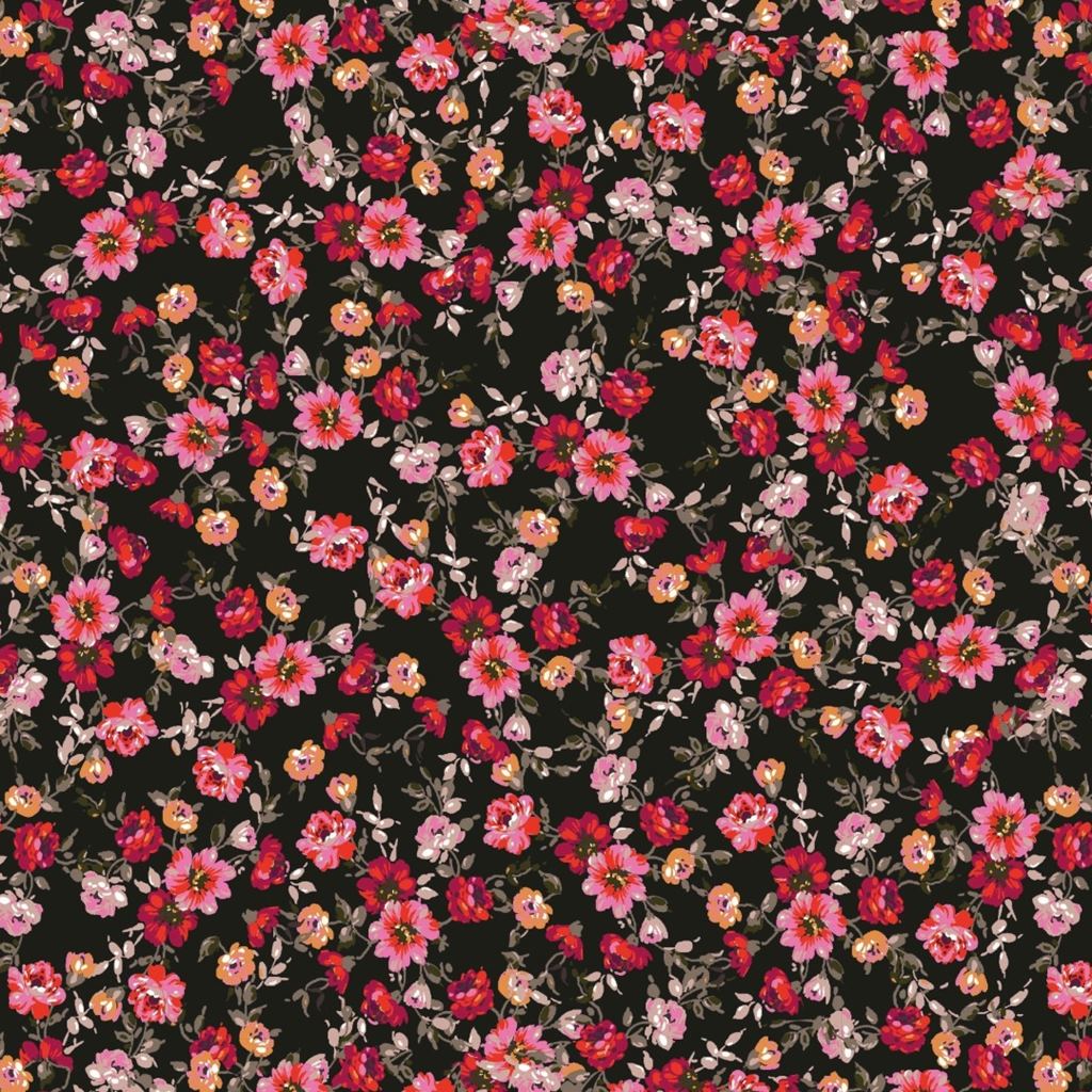 Baumwolljersey - Jersey Stoff - Motivjersey - Kleine Zarte Blumen auf Schwarz Stoffrest 120cm