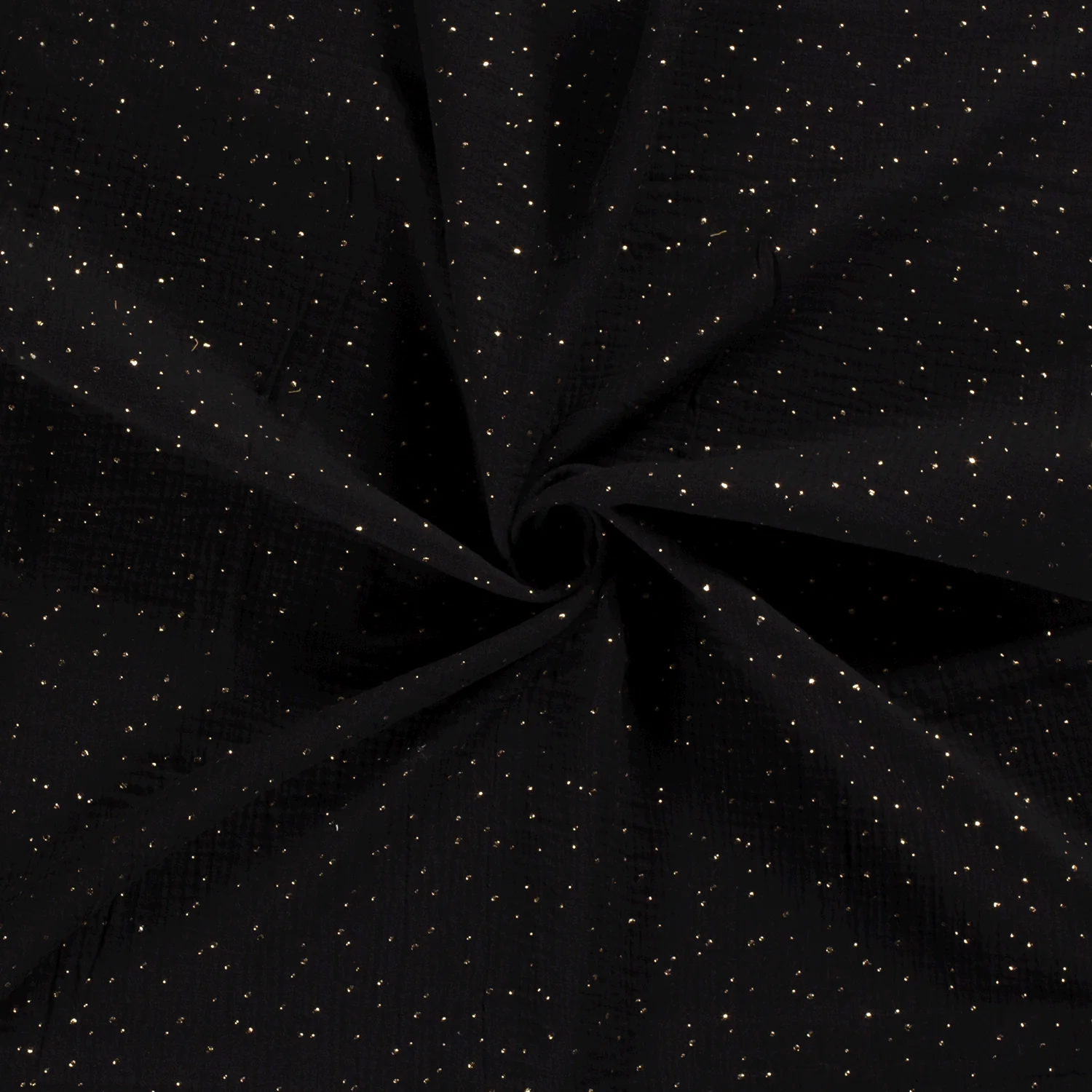 Schwarzer Musselin Stoff mit goldenen Glitzersprenkeln Double Gauze Baumwolle festlich