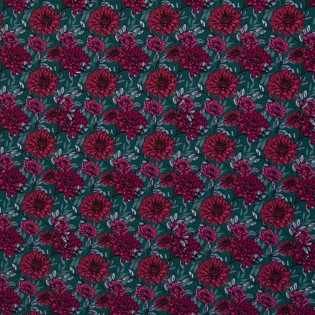 Modal French Terry Kairo von Swafing mit floralem Blütenmuster in Petrol – weicher Sommersweat aus Modal-Baumwoll-Mix, Öko-Tex Standard 100, ideal für Kleider & Hoodies