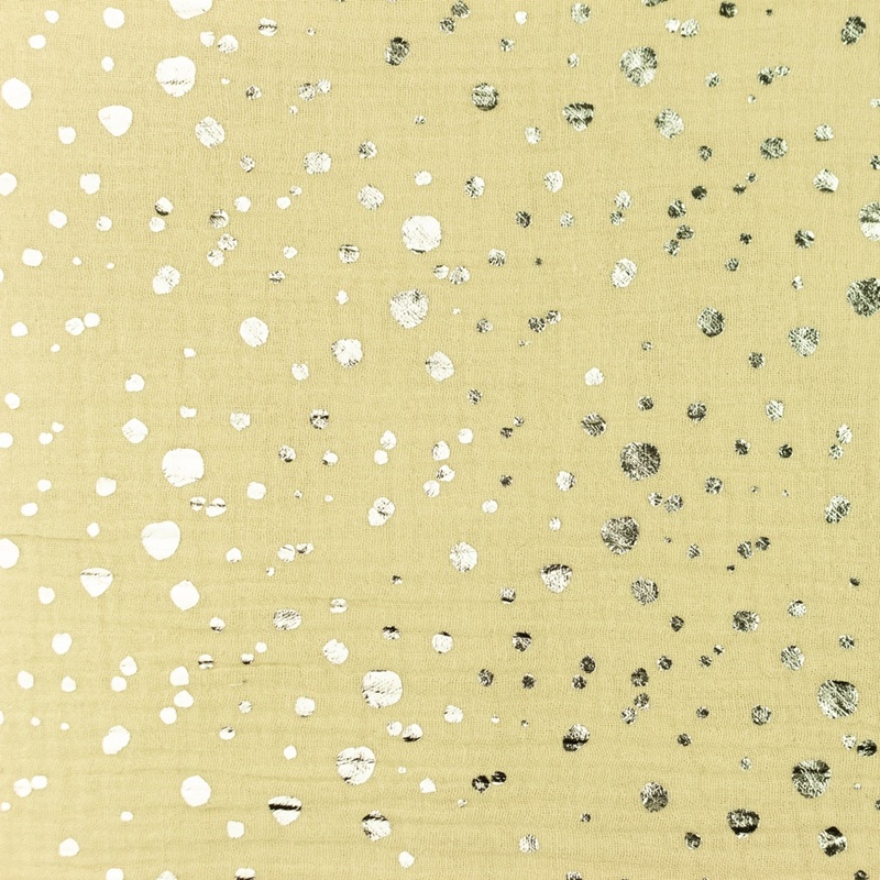 Musselin - Double Gauze - Mullstoff - Dots in Silber auf Sand