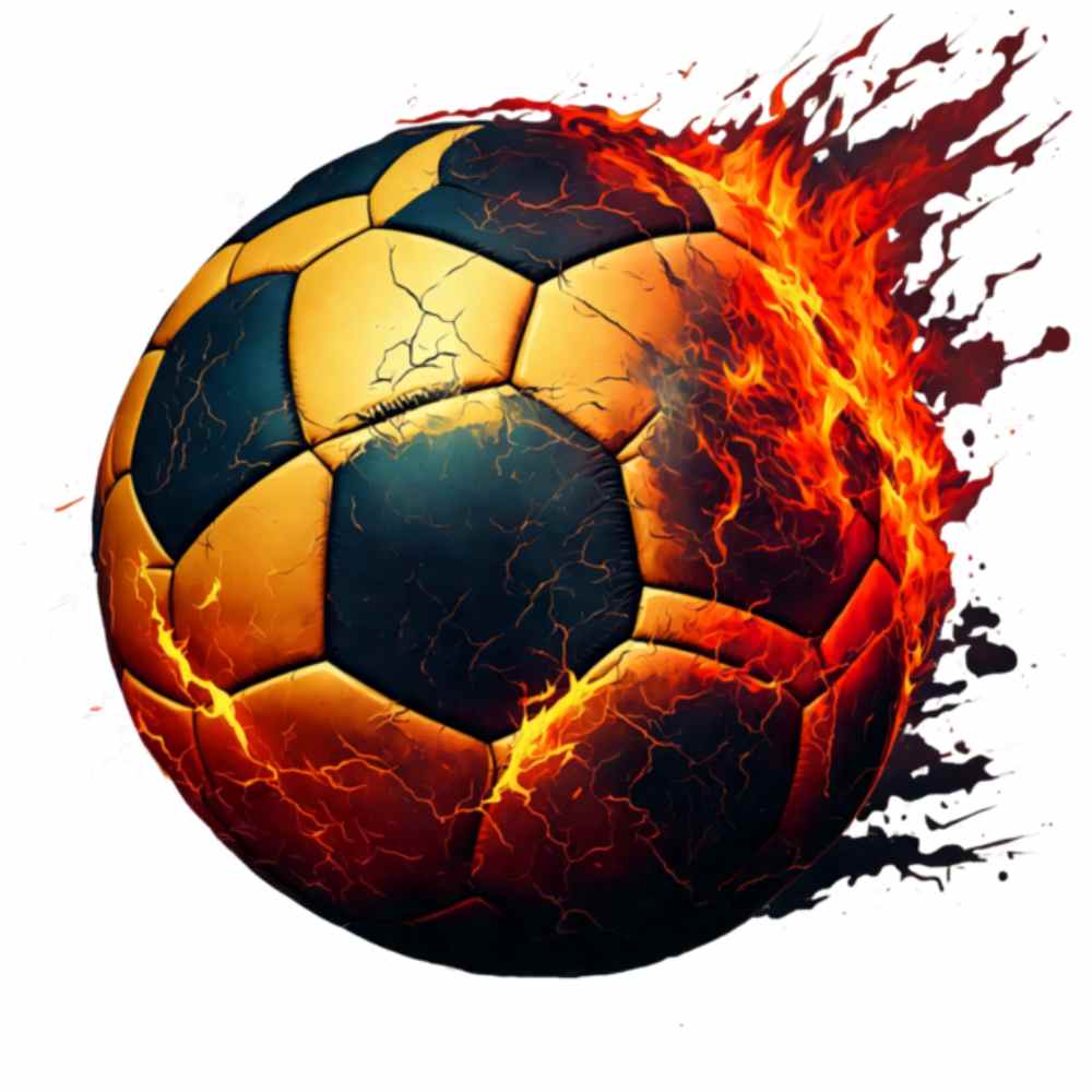 Bügelbild - Plott - Fußball Gold mit Feuer - 12cm x 12cm