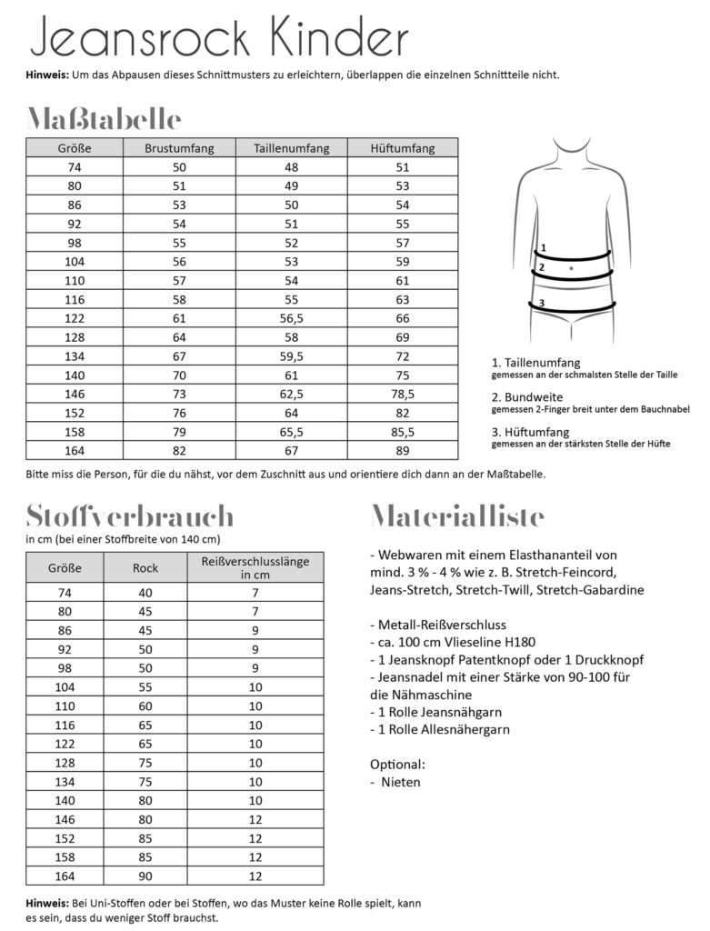 Papierschnittmuster Fadenkäfer - Jeansrock für Kinder