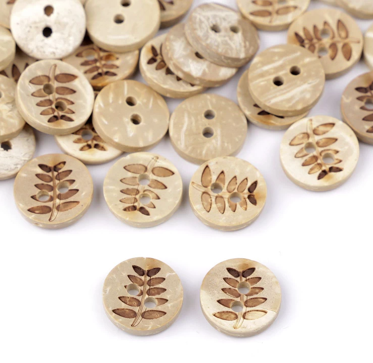 Kokosknöpfe - Knopf - Holzknopf - 2-Loch - 12,5mm - Pflanze