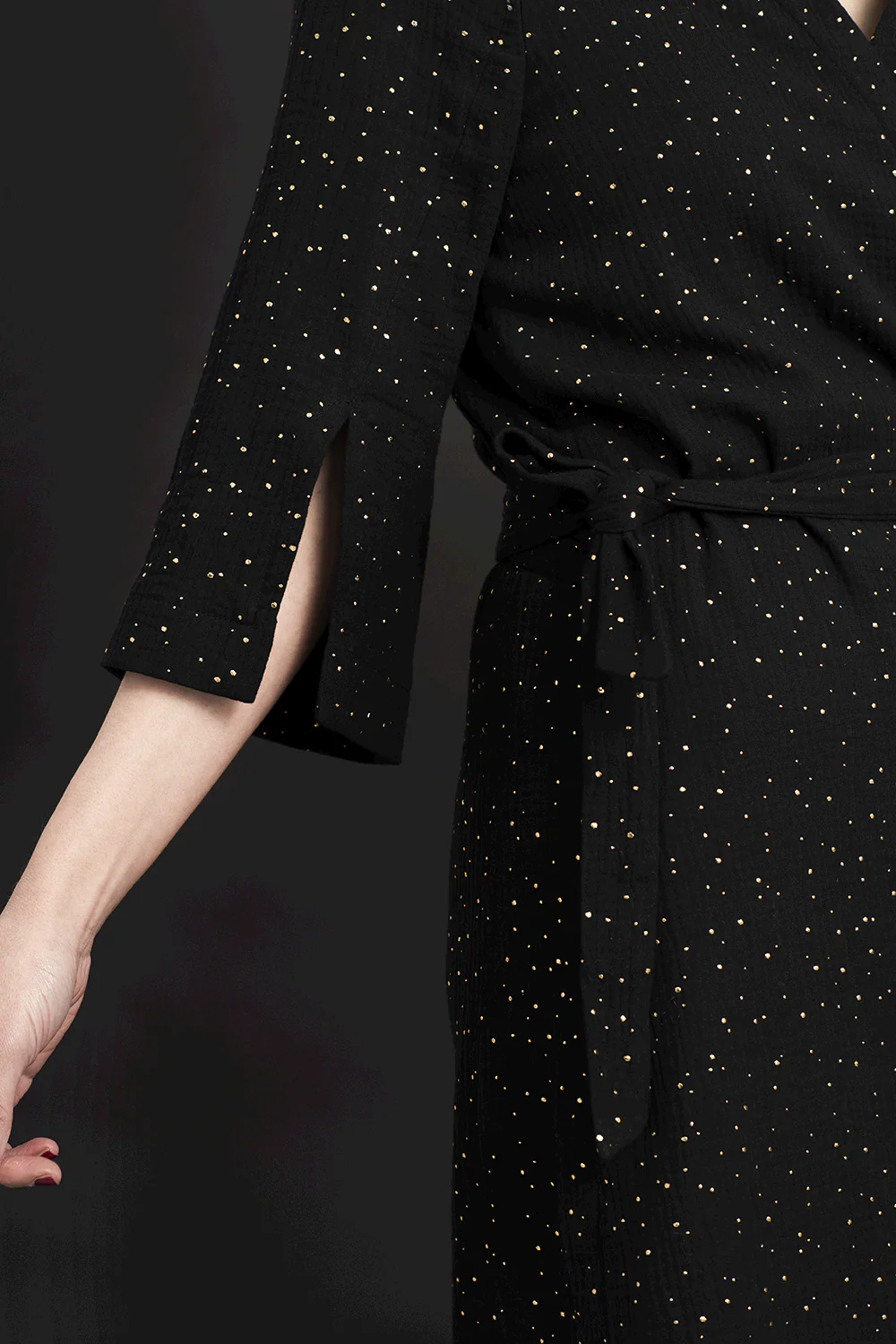 Musselin - Double Gauze - Glitzersprenkel auf Schwarz
