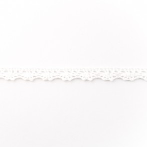 Filigrane Klöppelspitze aus 100% Baumwolle in Weiß, 12mm Breite, hochwertige Meterware für Vintage-Deko, Kleidung und Landhaus-Style.