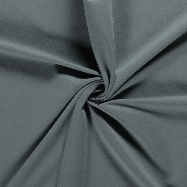 French Terry Sommersweat Uni in Stahlblau – kühles Blaugrün-Grau, ungeraut, 95% Baumwolle, Öko-Tex Standard 100, elastisch