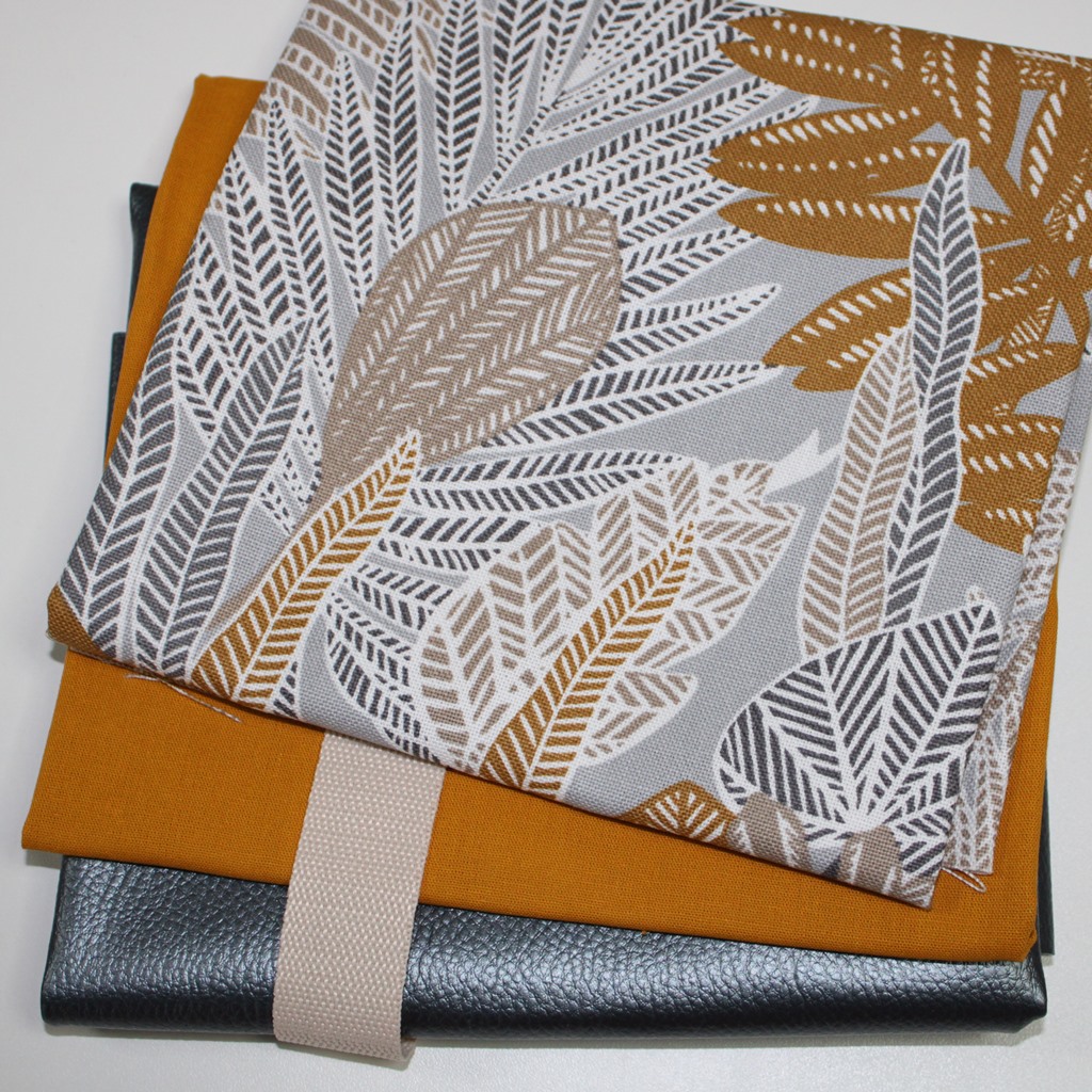Stoffpaket  - Schnuckidu Stoffpaket -  Taschenpaket Blätter - Gurtband Beige