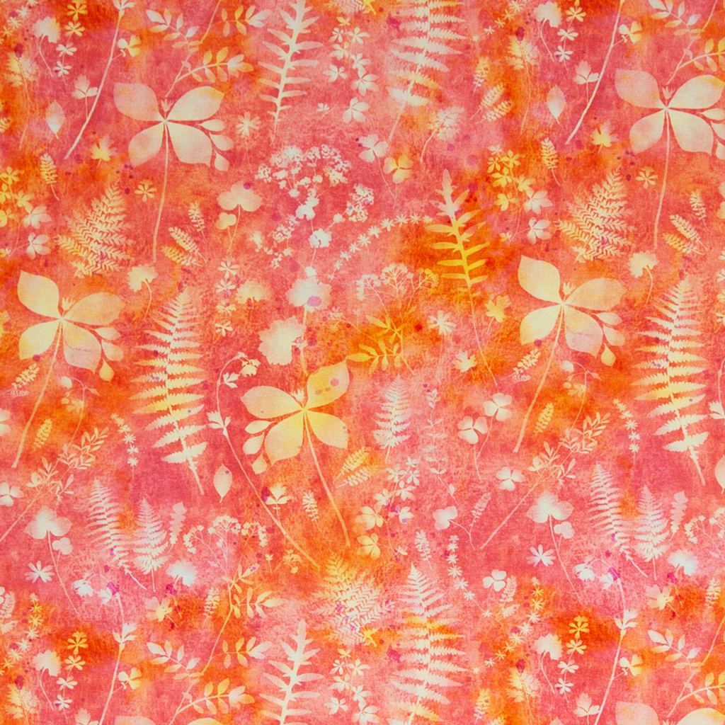 Baumwolljersey- Digitaldruck - Swafing - Lena - Watercolor Print - Blütenzweige auf Koralle