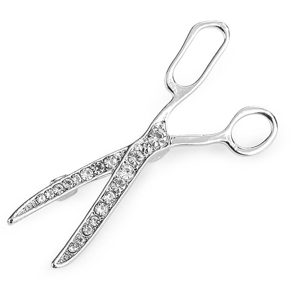 Brosche - Schere - Silber - Modeschmuck - Mit Glitzersteinen