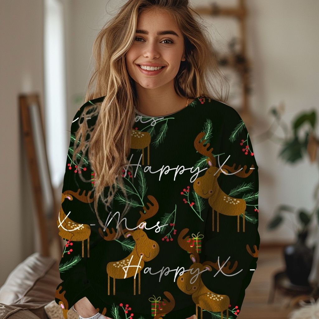 VORORDER - Panel Eigendesign  - French Terry - ca. 82x145cm - Happy Xmas Rentier 