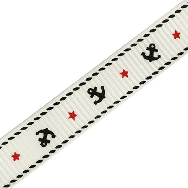 Webband - Dekoband - Ripsband - Maritim - Anker - Creme