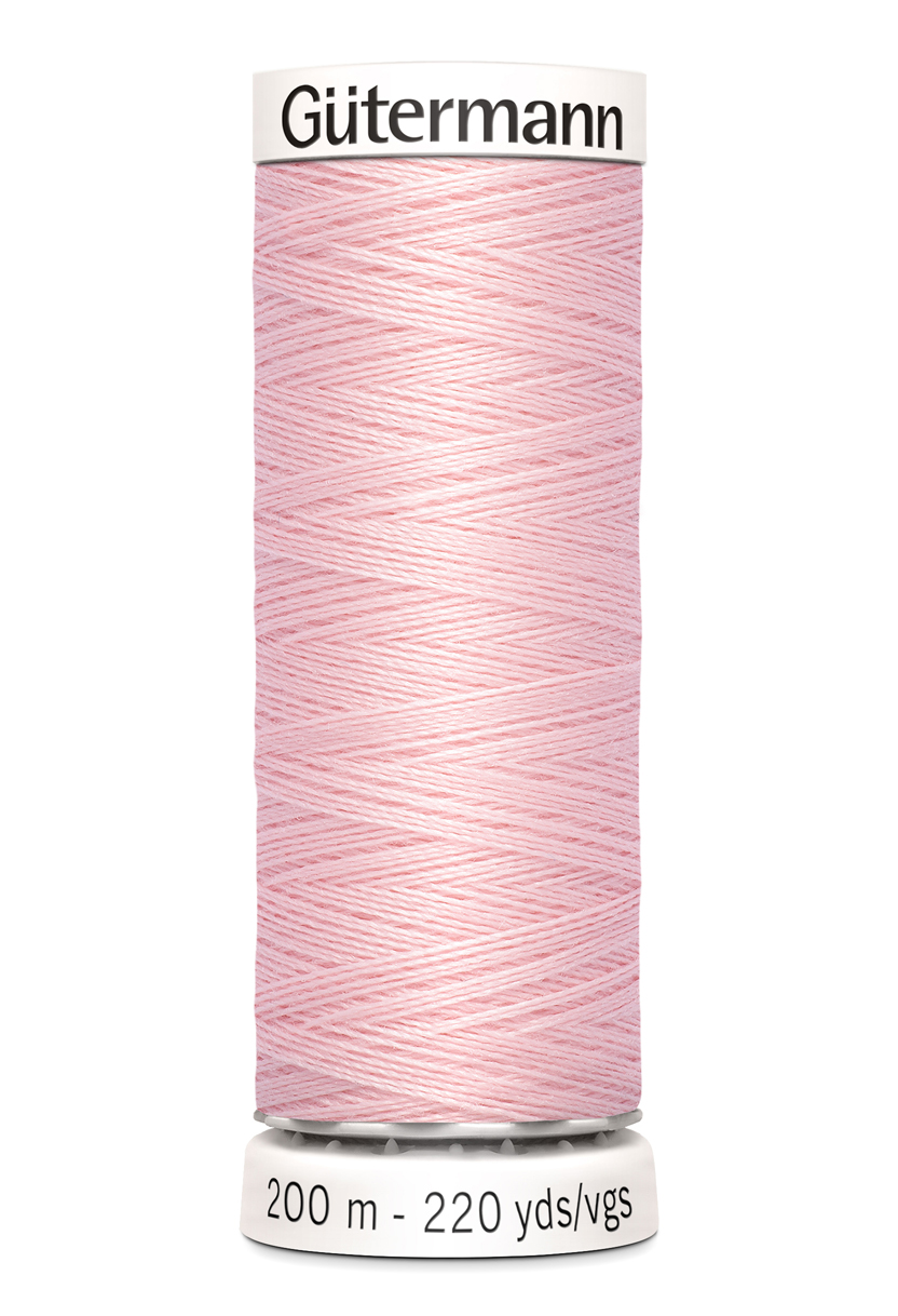 Gütermann Allesnäher 200 Meter in Hellrosa (659) – Hochwertiges Premium-Nähgarn aus 100% Polyester für alle Stoffe. Sehr helles rosa Nähgarn, reißfest und farbecht.