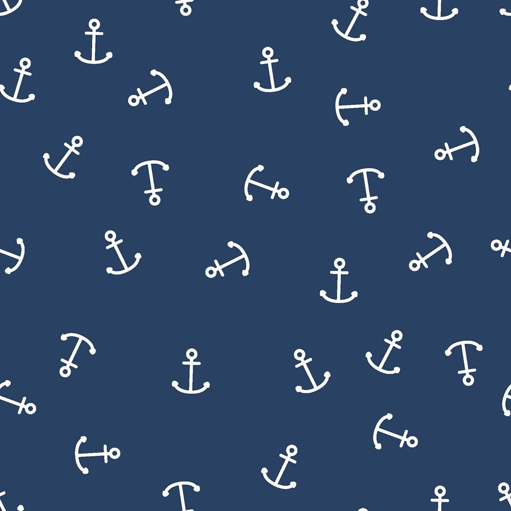 Baumwolljersey - Jersey Stoff - Motivjersey - Digitaldruck - Anker in Weiß auf Navy