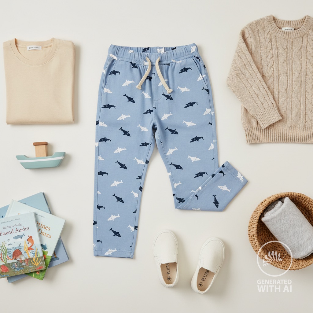 Motivjersey - Digitaldruck - Haie auf Babyblau