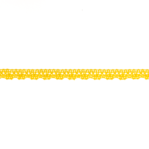 Filigrane Klöppelspitze aus 100% Baumwolle in Zitrone / Hellgelb, 12mm Breite, hochwertige Meterware für sommerliche Deko, Kleidung und Landhaus-Style.