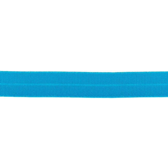 Elastisches Schrägband in glänzendem Aqua, 15mm Breite, hochwertige Meterware aus Polyamid-Mix für Bademode, Lingerie und elastische Kantenabschlüsse.
