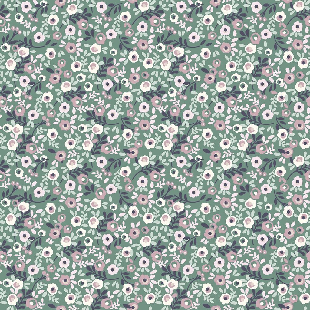 Baumwolljersey - Jersey Stoff - Motivjersey - Digitaldruck - Kleine Blumen auf Grünblau