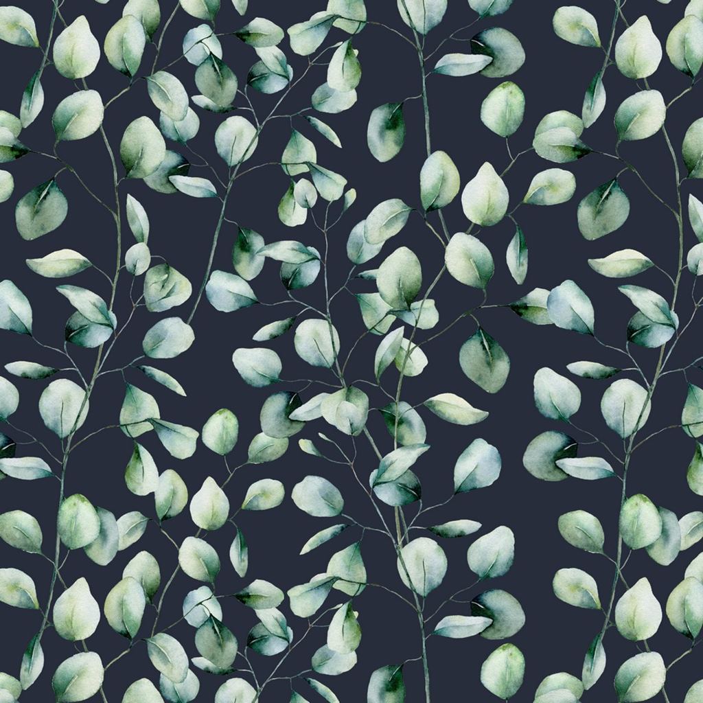 French Terry - Sommersweat - Motiv - Digitaldruck - Eukalyptus auf Navy
