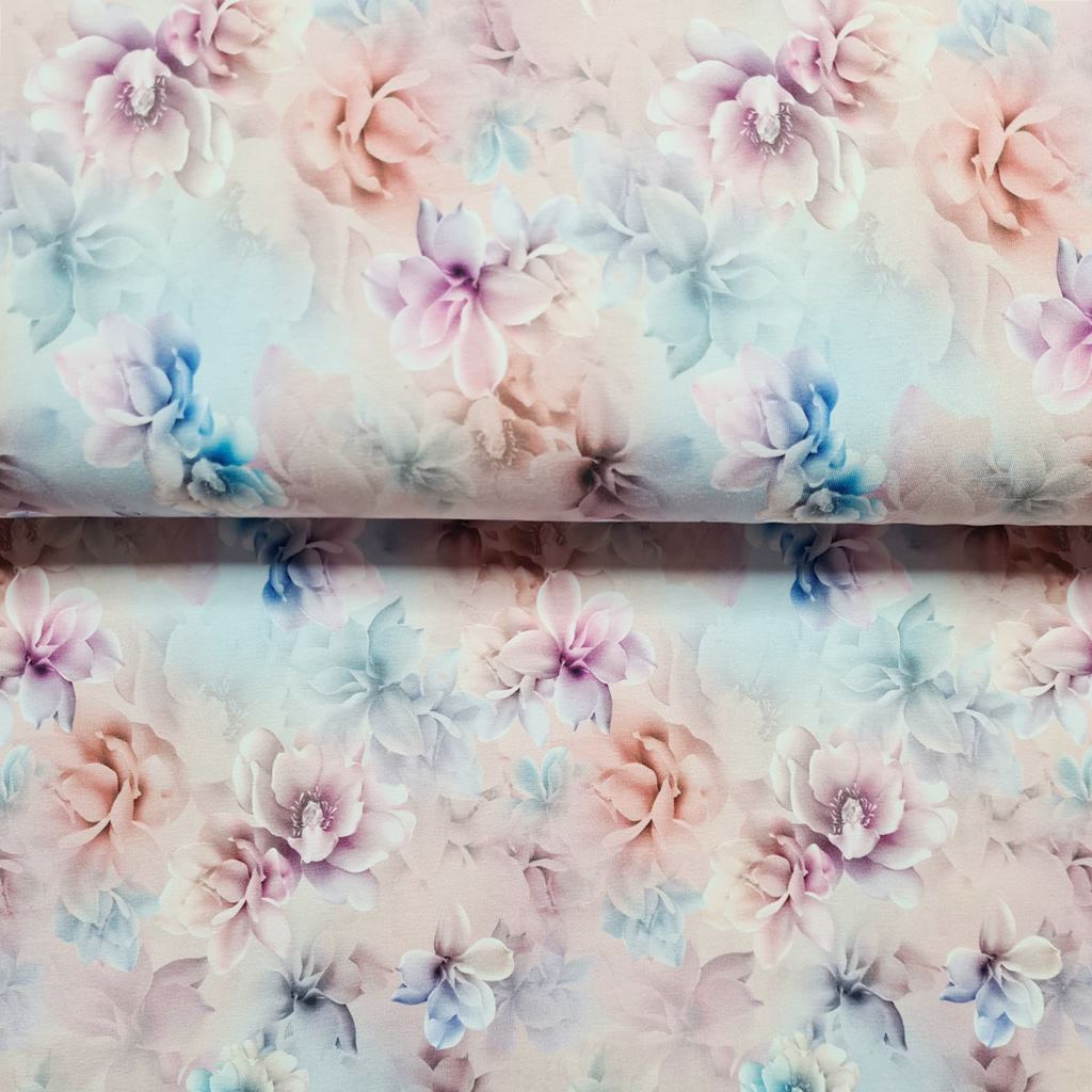 Eigenproduktion - Jersey Stoff - Baumwolljersey - Pastel Flowers Stoffrest 80cm