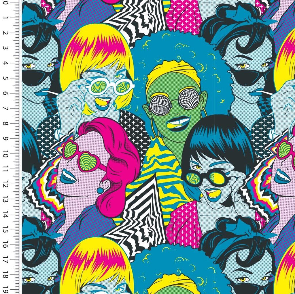 French Terry - Sommersweat - Motiv - Digitaldruck - Retro Gils - Petrol