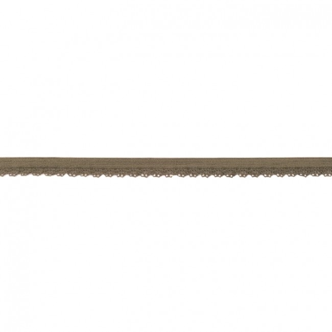 Elastische Spitze in Khaki mit dekorativer Bogenkante, 11 mm Breite, hochwertige Mischung mit Lycra, ideal für Lingerie, Unterwäsche-Abschlüsse und natürliche Akzente.