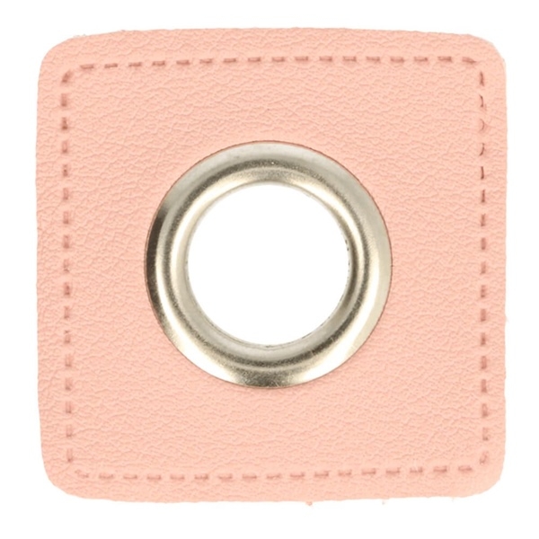 Kunstleder Ösen - Ösen Patches - Viereck Rosa - 8mm - Silber - 1 Stück