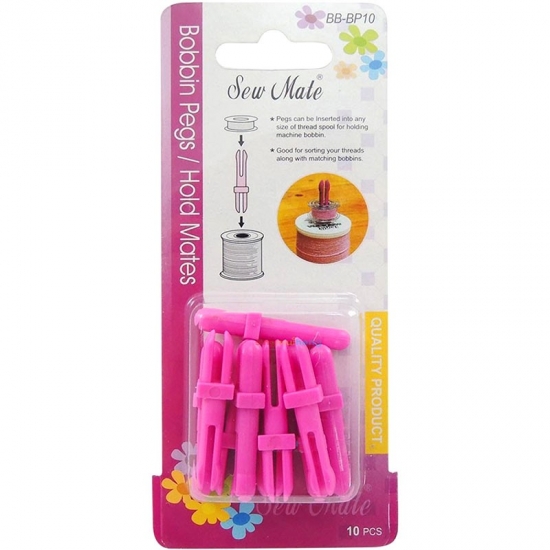 Spulenhalter in Pink (10 Stück) – Praktische Verbindungsstifte aus Kunststoff, um Unterfadenspulen direkt auf der passenden Garnrolle zu fixieren.
